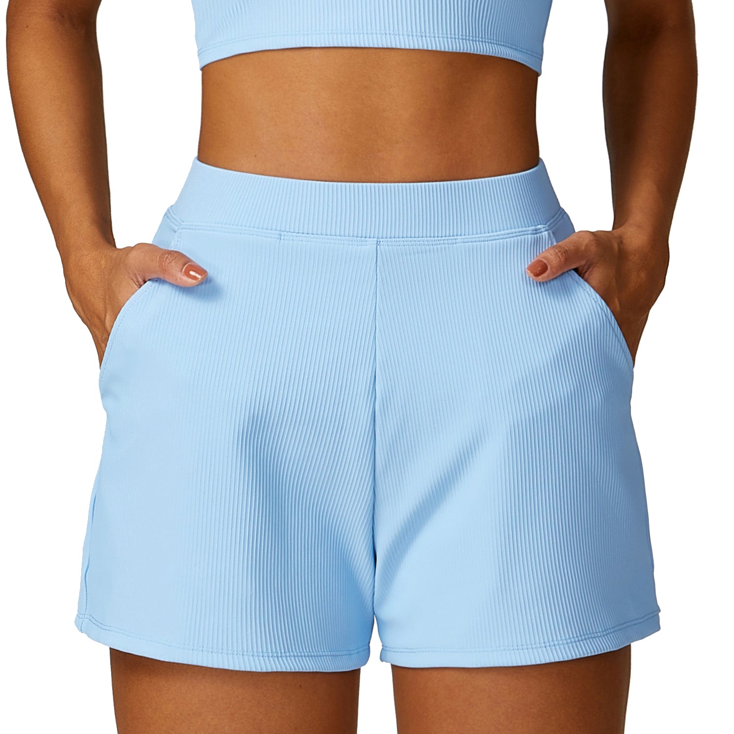 8526 Women Ribbed High Waist Yoga Shorts with Pockets for Gym Cycling Running 8526 Women Ribbed High Waist Yoga Shorts with Pockets for Gym Cycling Running